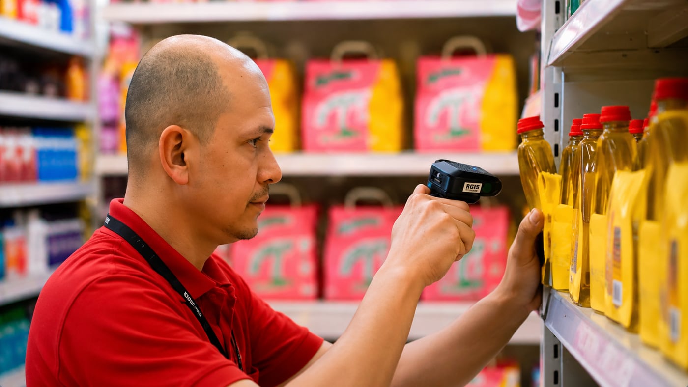 The RGIS team at work counting stock in a store